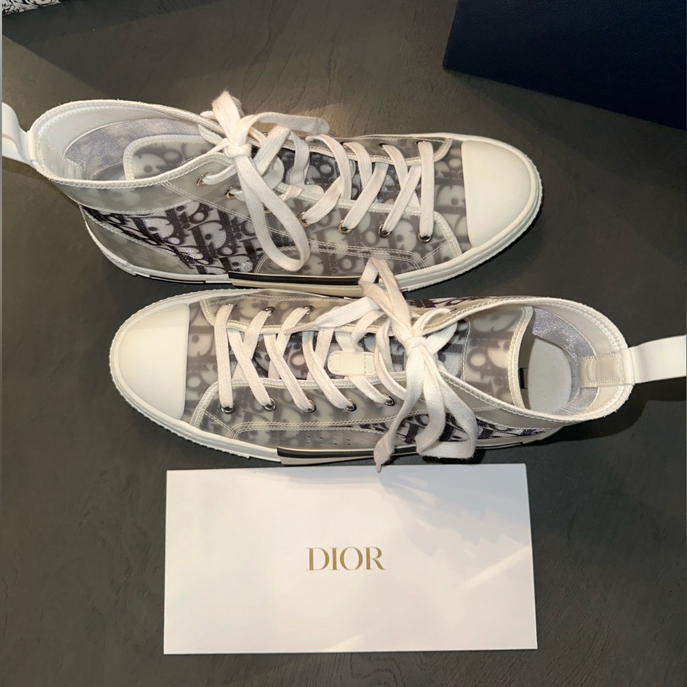 Christian Dior - B23 High-Top Sneaker - White and Black Dior Oblique Canvas - Picture 3 of 9